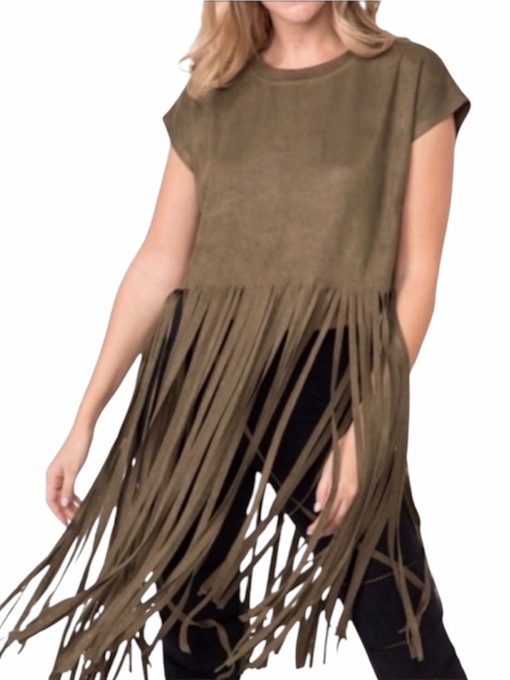VOCAL suede long fringed crop top L